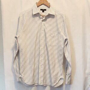 H&H Button Up Dress Shirt Diagonal Stripe Men's Size MD Blue/White Long Sleeve‎